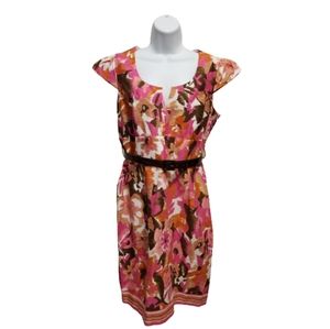 Dressbarn Multicolored Floral Belted Cap Sleeve Dress